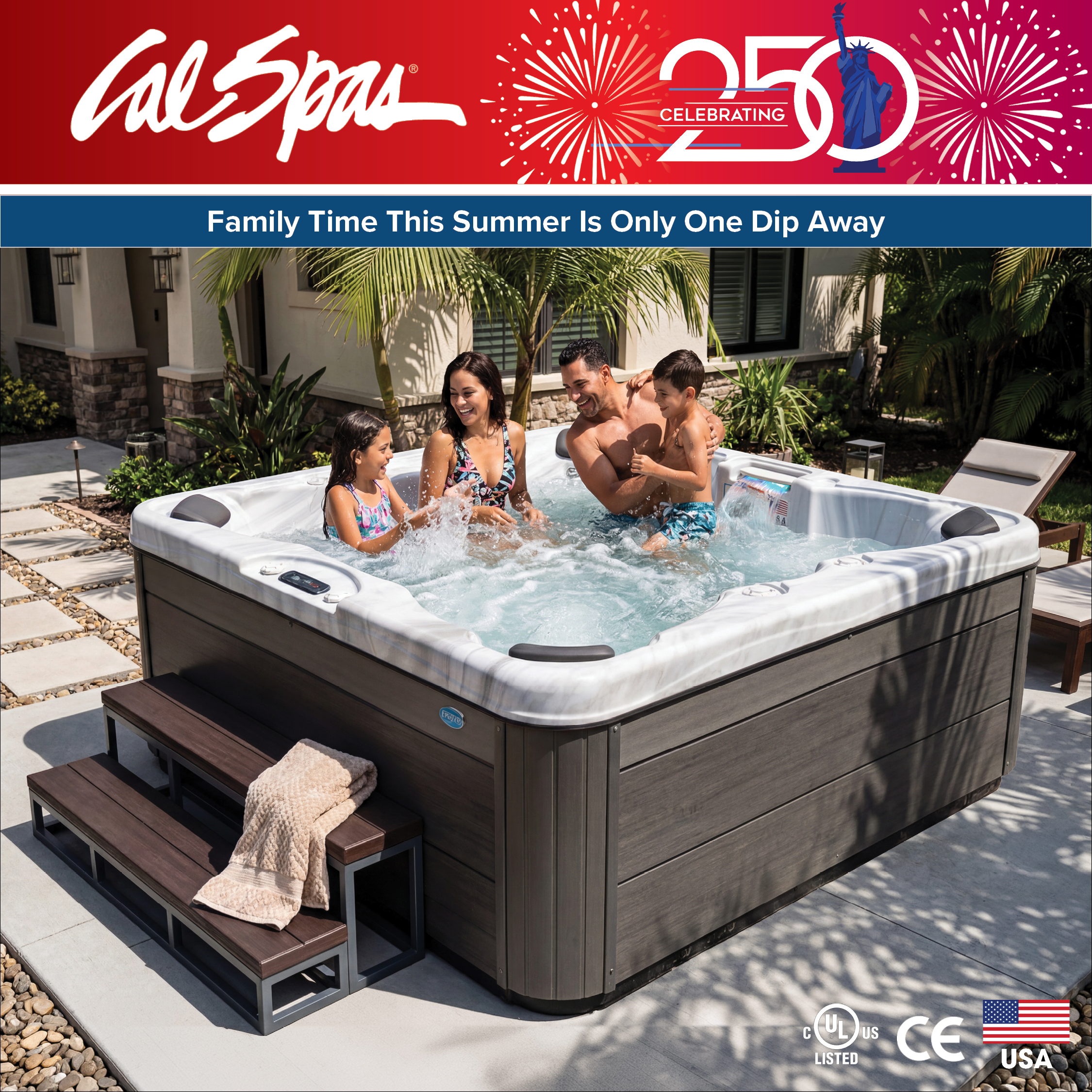 Calspas hot tub being used in a family setting - Edmonton